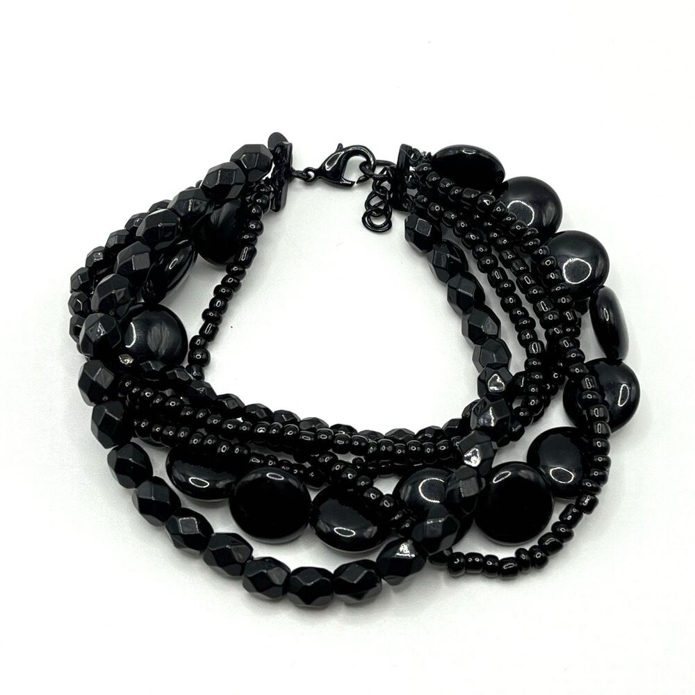 Premier Designs Bracelet Black Beaded Multi Strand Layered Lightweight Gothic